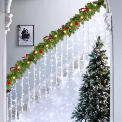 FUNPENY 9 FT Artificial Christmas Garland, Pre-Lit 50 LED Battery Operated Lighted Xmas Garland with 8 Modes for Indoor Holiday Door Home Decorations (Red)