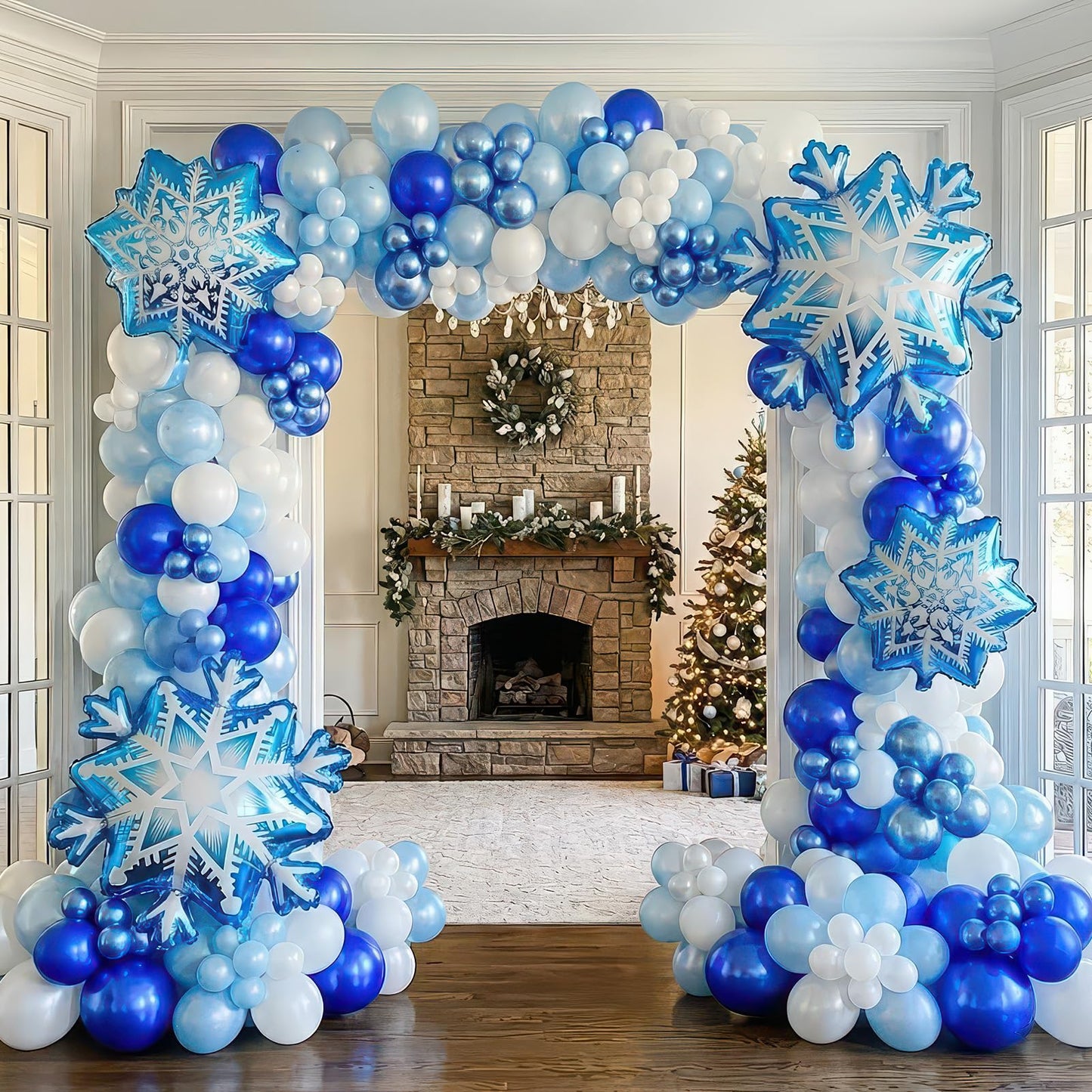 Winter Wonderland Balloon Garland arch kit 120Pcs large Snowflake Chrome Blue white Balloons For Snow Queen Princess Boy Birthday Party Baby its cold outside baby shower decorations
