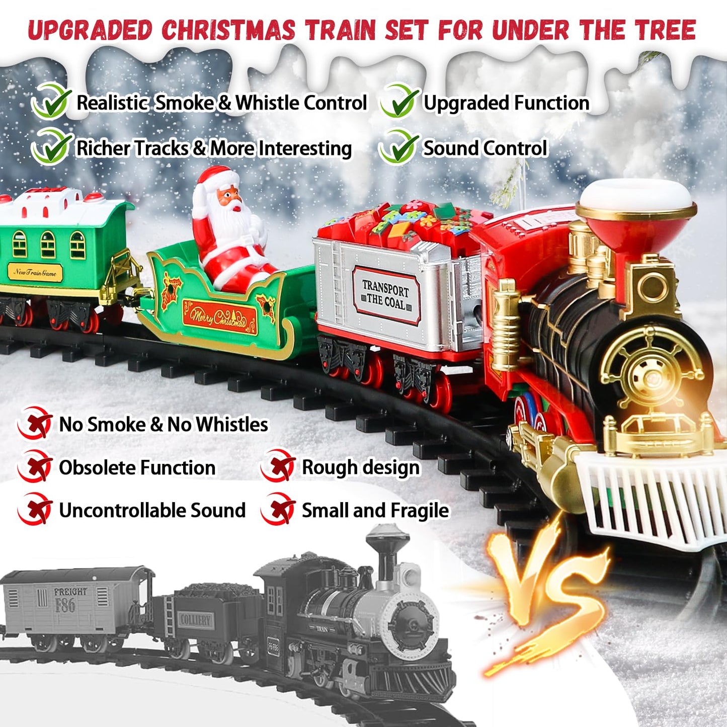 Christmas Train Set - Hanging Train Toys Around Under The Christmas Tree w/Smoke, Whistle (Turn on/Off) & Lights, Toys Decoration for 3 4 5 6 7 8+ Boys Girls