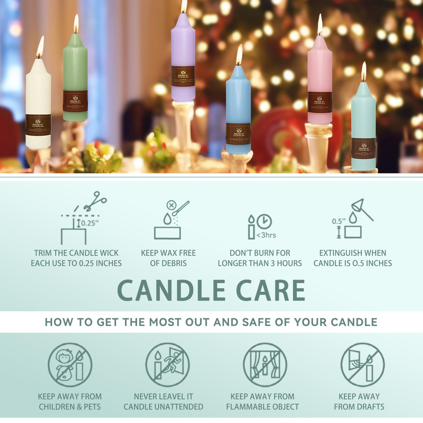 5 in Unscented Taper Candles Light Green Candles 4 PCS Smokeless Small Candlesticks for Dinner Household Wedding Party Home Décor