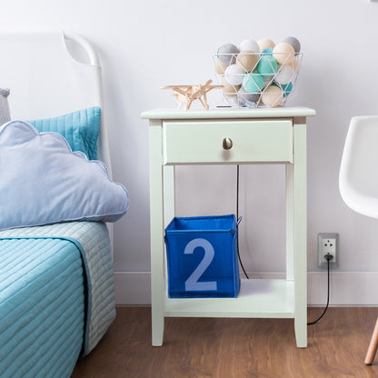 Casual Home Owl Night Stand with USB Port Charging Station and Drawer, 17.5" W x 14.25" D x 24.5" H, Natural Gray