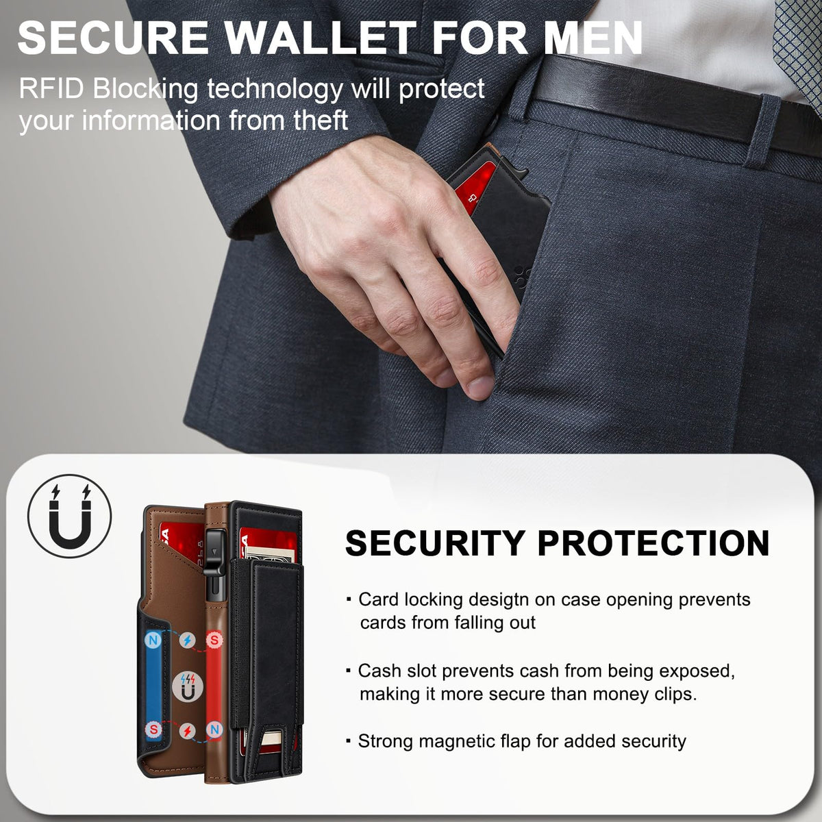 Wallet for Men Wallet with Slim Pop Up Card Holder 9-13 Cards, Bifold Minimalist Smart Wallet RFID Blocking Credit Card Holder with ID Window & Stretchable Cash Slot Compact Metal Aluminum Card Case