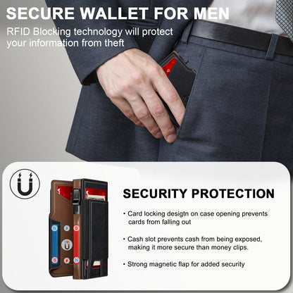 Wallet for Men Wallet with Slim Pop Up Card Holder 9-13 Cards, Bifold Minimalist Smart Wallet RFID Blocking Credit Card Holder with ID Window & Stretchable Cash Slot Compact Metal Aluminum Card Case