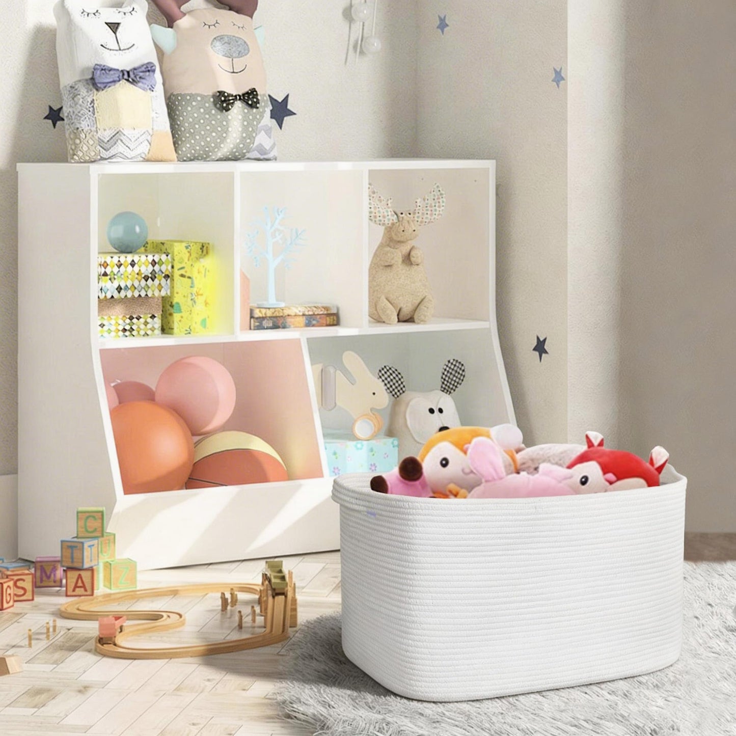 MEGASKET Extra Large White Storage Basket, 23.6" x 17" x 12" Rectangle Blanket Storage for Living Room, White Woven Cotton Rope Basket, Big Kids Toy Box Bin, XXXL Wicker Laundry Baskets for Organizing
