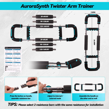 Twister Arm Trainer for Men & Women - Adjustable Hydraulic Power Twister, Upper Body Strength Training Equipment for Home Gym, Chest Expander, Biceps Workout Machine (Blue)
