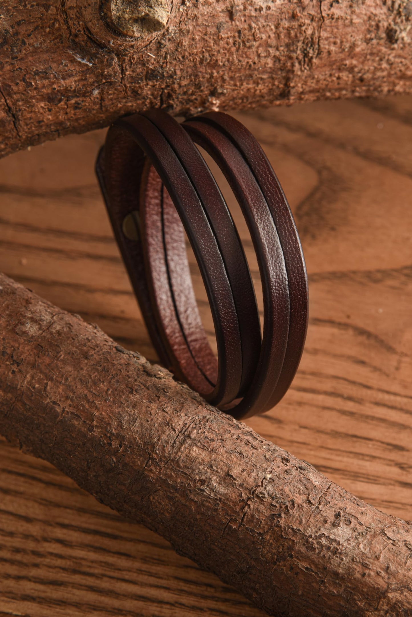 HAQUIL Artisanal Multi-Wrap Brown Leather Bracelet with Vintage Metal Accents for Men