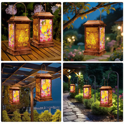Hummingbird Solar Lanterns Outdoor Waterproof, Metal & Glass Hanging Lights Garden Decor, Birthday Gifts for Mothers Day Women Mom Christmas, Decorative Lights for Outside Yard Patio Backyard Porch