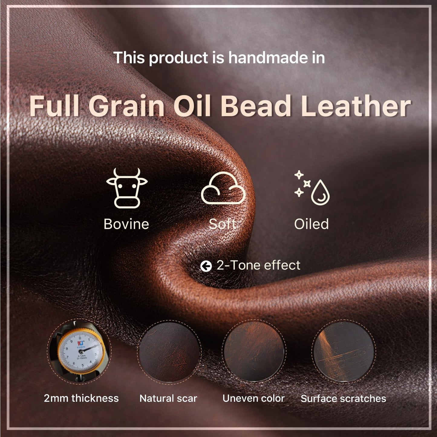Hiram Handmade Full Grain Oil Bead Leather Tech Pouch – Digital Accessories Travel Case Portable Tech Organizer with Elastic Straps for USB Cables for Business Travel & EDC