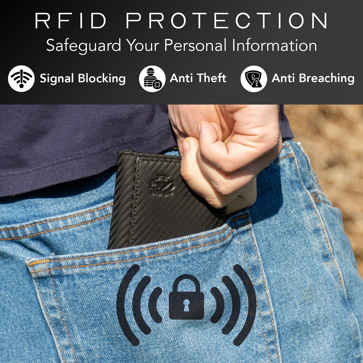 Stealth Mode Trifold Leather Wallet for Men with RFID Blocking (Carbon Fiber)