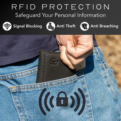 Stealth Mode Trifold Leather Wallet for Men with RFID Blocking (Carbon Fiber)