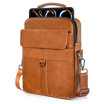13 Inch Laptop Shoulder Bag Leather Briefcase for 2026 Macbook Neo A18, Macbook Air 13" M5 M4 M3 /Macbook Pro 14" M5 M4, iPad Air 13"/Pro 13" M5 M4, Vertical Laptop Sleeve Messenger Computer Bag,Brown