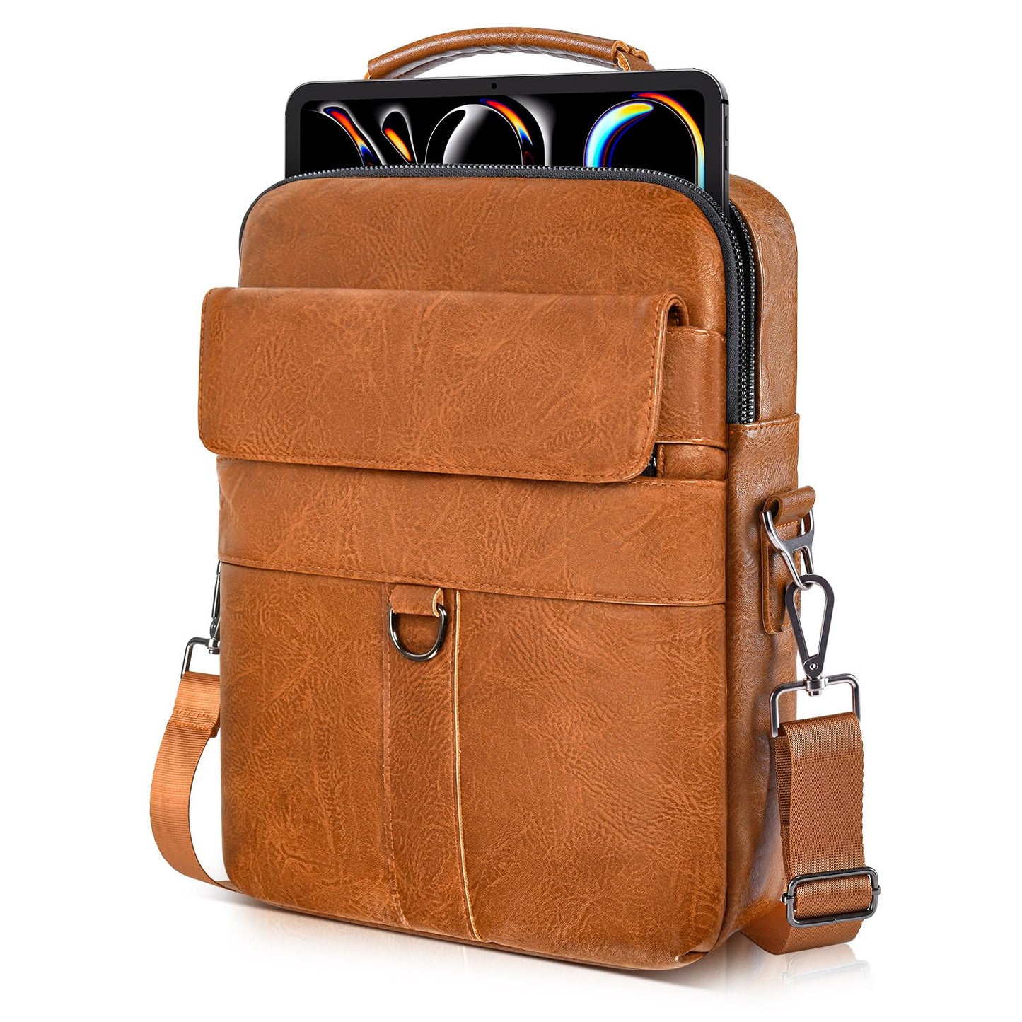 11 Inch Tablet Shoulder Bag Leather Carrying Case for 11 inch iPad A16, iPad Pro 11" M5 M4/ iPads Air 11" M4 M3 M2 2026 2025 with Magic Keyboard, Vertical Laptop Sleeve Messenger Computer Bag, Brown