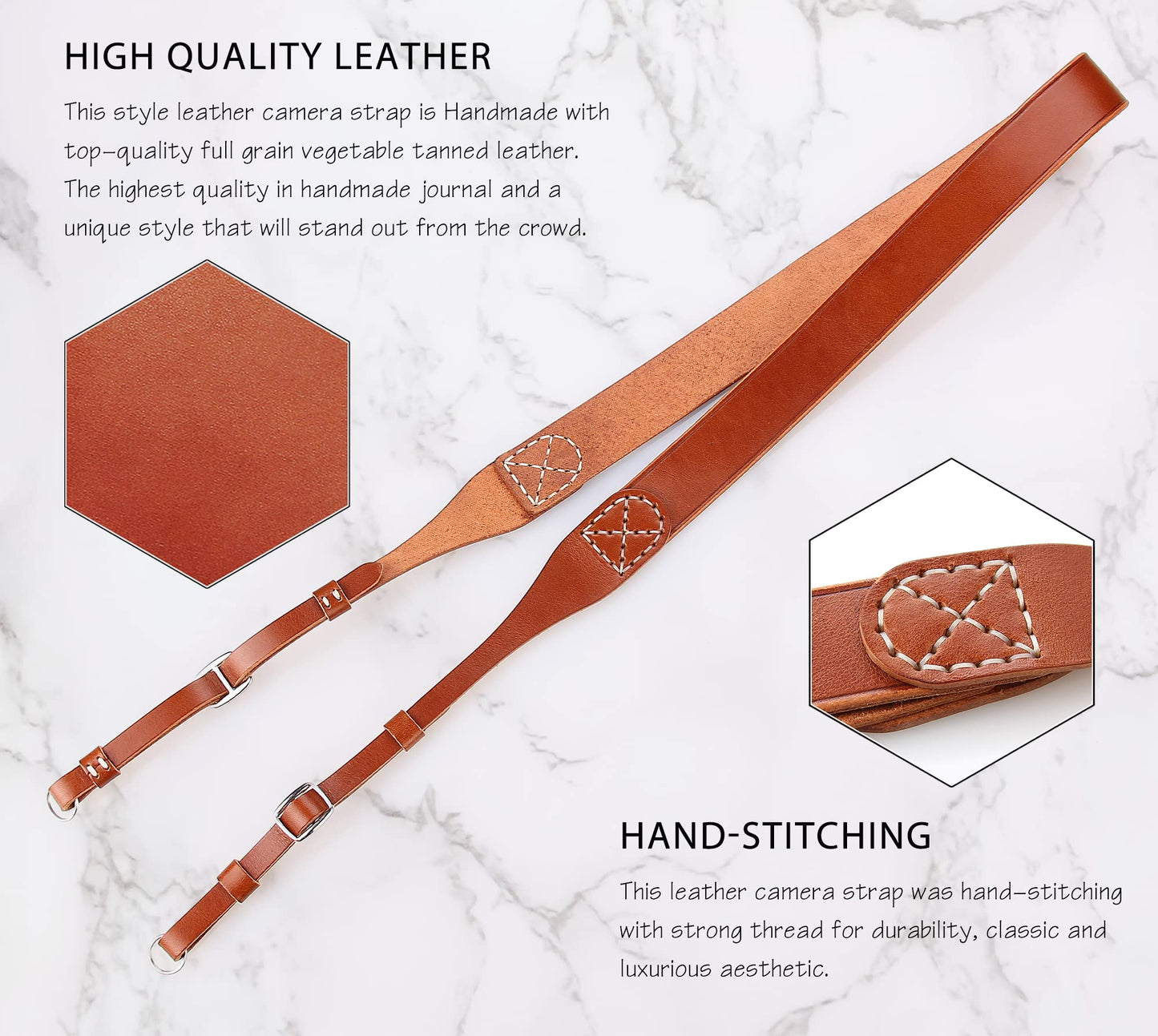 MY MEMORY Handmade Genuine Leather Camera Strap,Adjustable Camera Neck Shoulder Strap for All SLR and DSLR-Brown