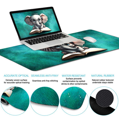 LIMKRIAN Desk Mat Pad, Large Gaming Mouse Pad with Wrist Rest Wrist Support, Ergonomic Mouse Pad Keyboard Mat Wrist Rest, Cup Coaster, Home Office Desk Accessories Decor Supplies, Cute Elephant