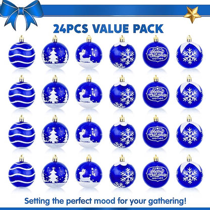 Joiedomi 24 Pcs Christmas Ball Ornaments, Blue & White 2.3” Deluxe Delicate Painting & Glittering Shatterproof Christmas Tree Ornaments for Wreath Garland Holiday Indoor Party