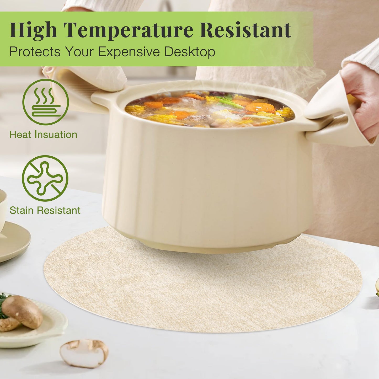 13-Inch Faux Leather Round Placemats Set of 6, Waterproof Anti-Slip Dual Sided Place mats, Heat Resistant Washable Table Mats with Coaster, Suitable for Indoor & Outdoor (6, Beige Dark Coffee)
