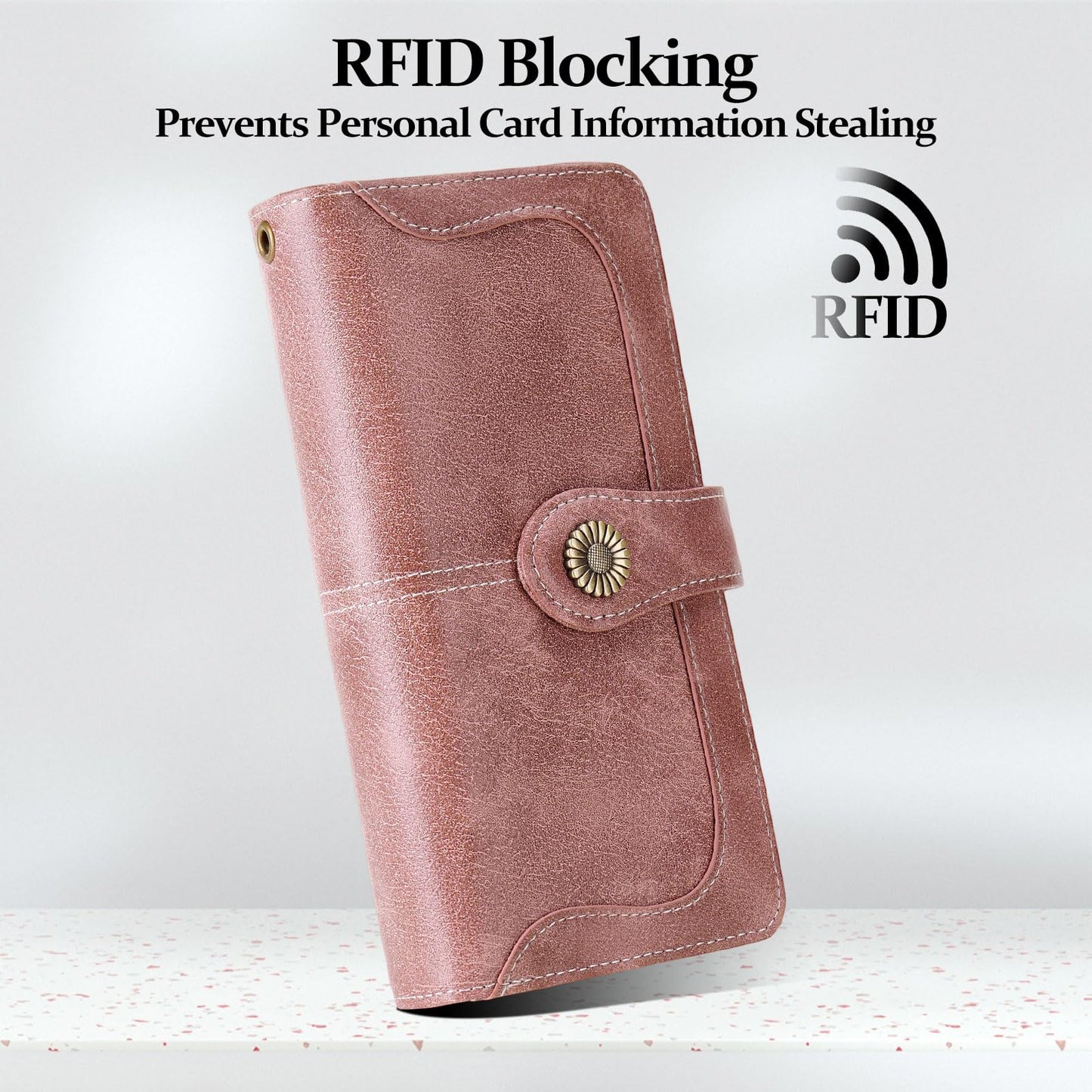 FALAN MULE Women's Wallet Leather RFID Blocking Large Capacity Trifold Ladies Wallet Wristlet Clutch Card Holder