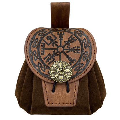 HiiFeuer Medieval Embossed Faux Leather Belt Pouch, Retro Renaissance Portable Belt Bag Coin Purse Dice Bag for LARP Ren Faire (Brown A)