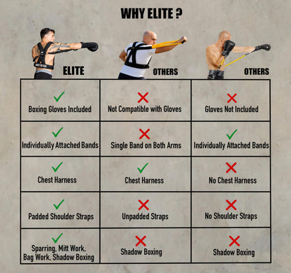 Elite Sports Adult Boxing Harness with 12oz Gloves – Adjustable Resistance Bands (3 Levels), Stability Strap, Padded Back & Shoulder, Ballistic Nylon, Quick-Release Buckle – Training & Workout Gear
