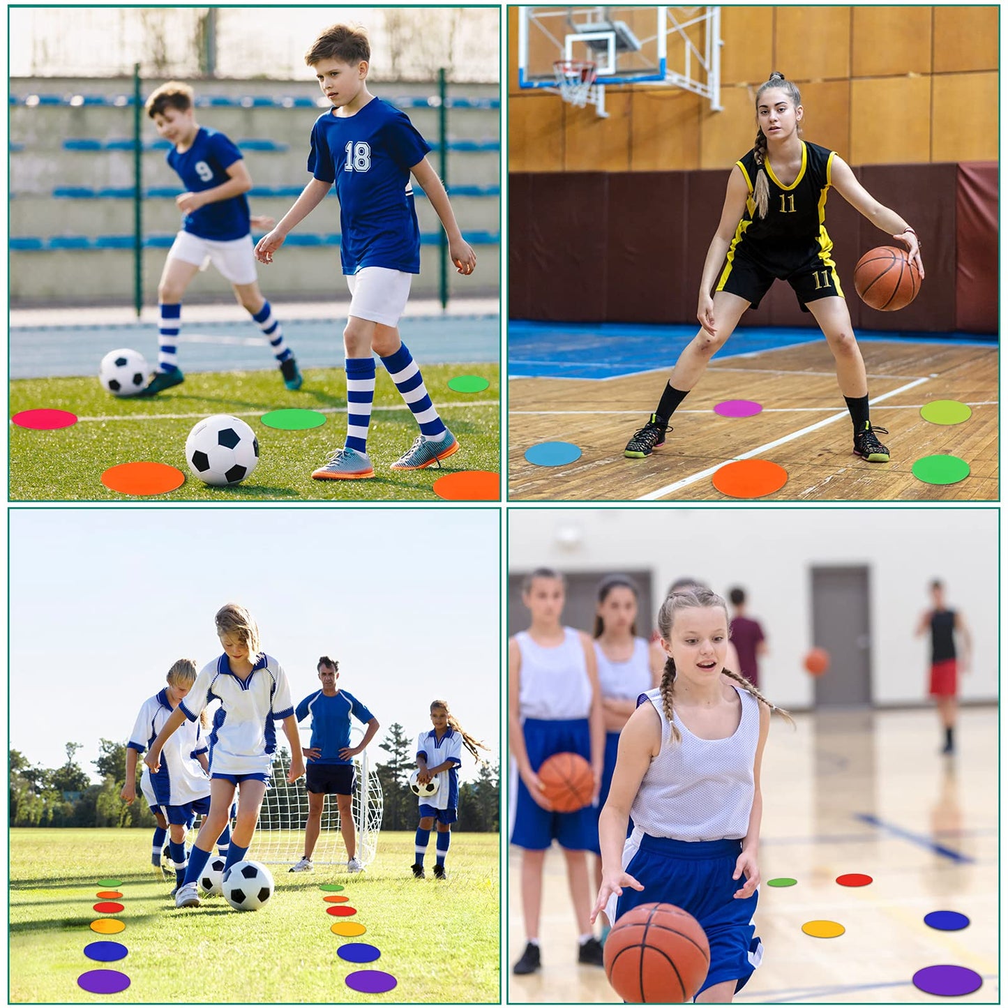 Poly Spot Markers Rubber Floor Dots 9 inch 8/16/24 Pcs Flat Cones Non-slip Agility Markers Poly Spots for Gym Soccer Basketball Sports Speed Agility Training, Classroom Activities, Exercise Drills