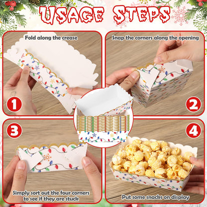 Dunzoom 60 Pcs Christmas Paper Plates Food Trays Plaid Light Nutcracker Gingerbread Christmas Movie Snack Tray Disposable Xmas Paper Boat Bowl for Nacho Popcorn Holiday Party Supplies(Bright)