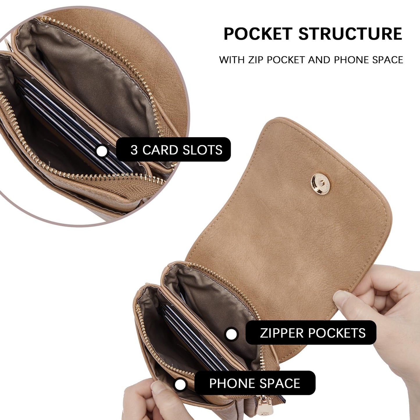 BOSTANTEN Vegan Leather Small Crossbody Bags for Women Designer Cell Phone Bag Wallet Purses Adjustable Strap Camel Brown