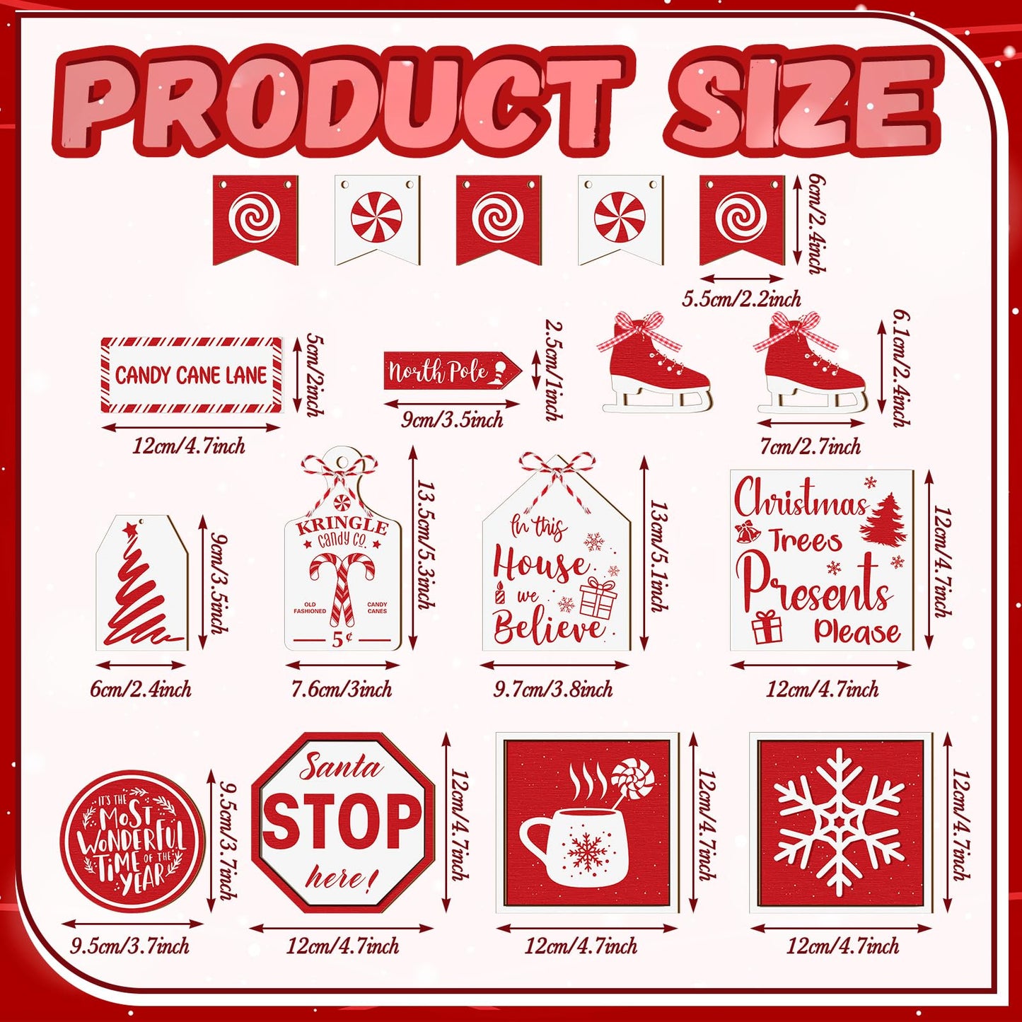 FairySandy 15 Pcs Christmas Tiered Tray Decor Rustic Christmas Decorations Candy Hot Cocoa Snowflake Wood Sign Xmas Tiered Tray Winter Farmhouse Rustic Table Decor for New Year Home Shelf Tabletop