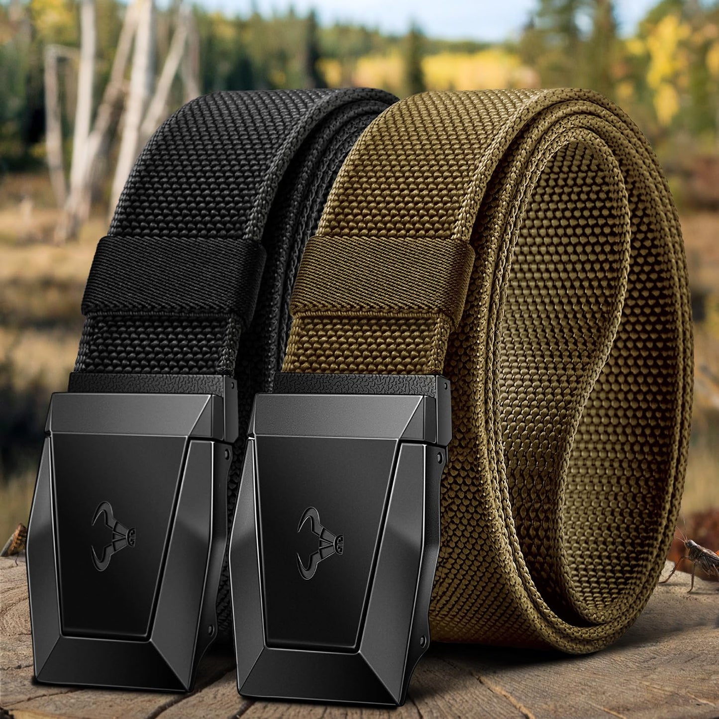 BULLIANT Men Belt Multipack,Tacitcal Holster Web Adjustable Belt Stretch Fit Quickly Release For Outdoor Duty,Cut For Fit(Black/Wood Thrush,38"-42" Waist Adjustable)