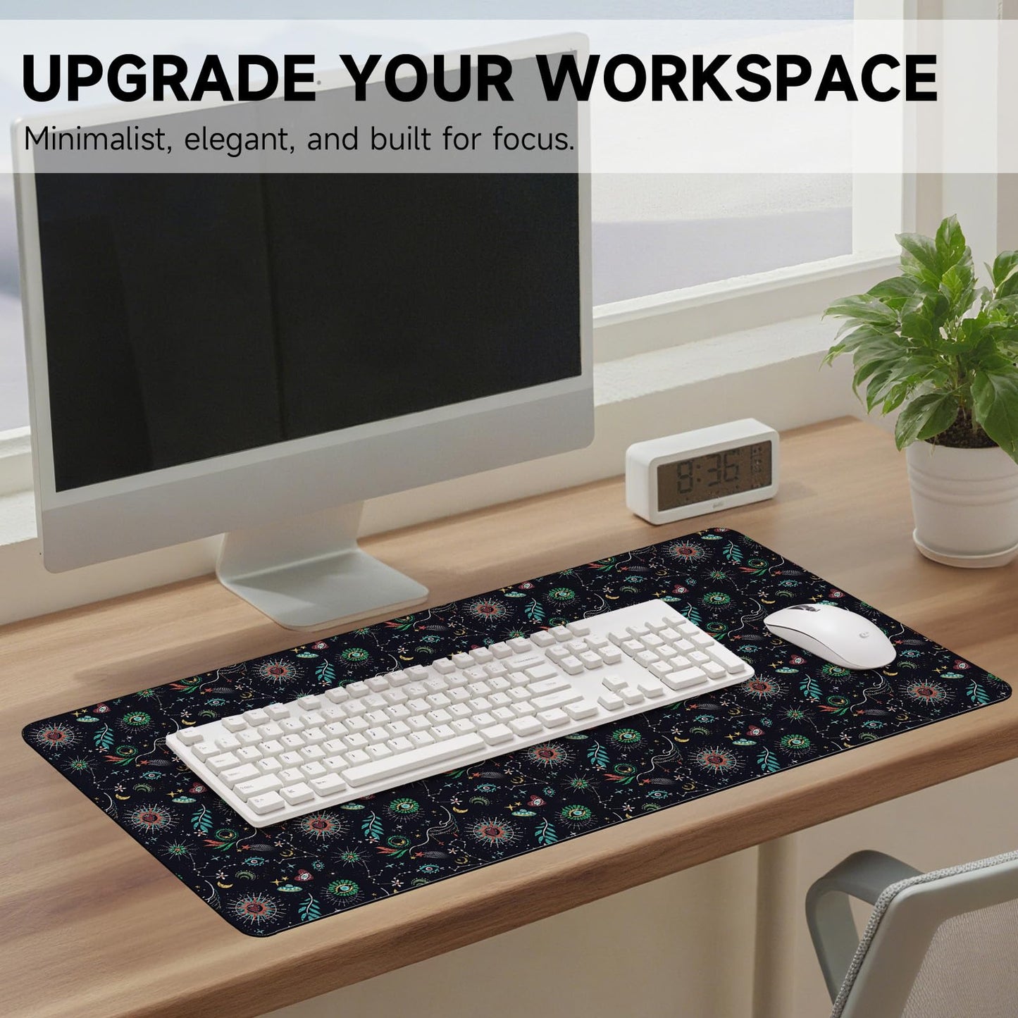 AUPET Leather Large Mouse Pad Desk Blotters – 35 x 17in Cute Desk Mat with PU Surface, Non-Slip Desk Pad Protector,Waterproof Desk Writing Pad for Office Home (Mystical Cosmic)