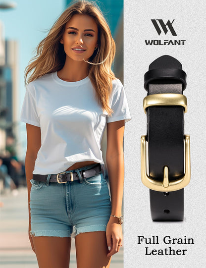 WOLFANT Womens Belts for Jeans in Gift Box,1.1" Ladies Belt with Gold Buckle,100% Italian Full Grain Real Solid Leather