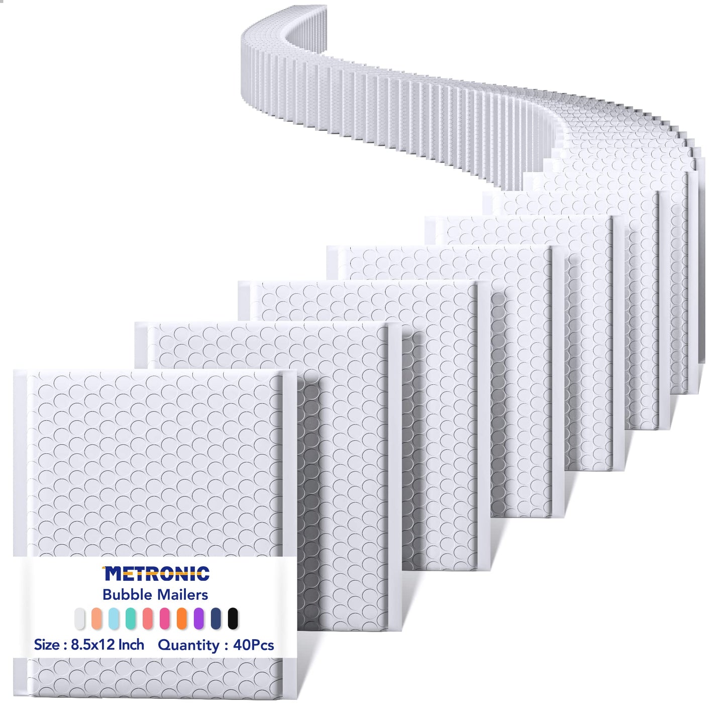 METRONIC 8.5 x 12 Bubble Mailers 40 Pack, White Bubble Mailers, Strong Adhesion Padded Envelopes, Shipping Envelopes Bubble Mailer, Bubble Envelopes for clothing, Padded Mailers Usable Size 8.5 x 11