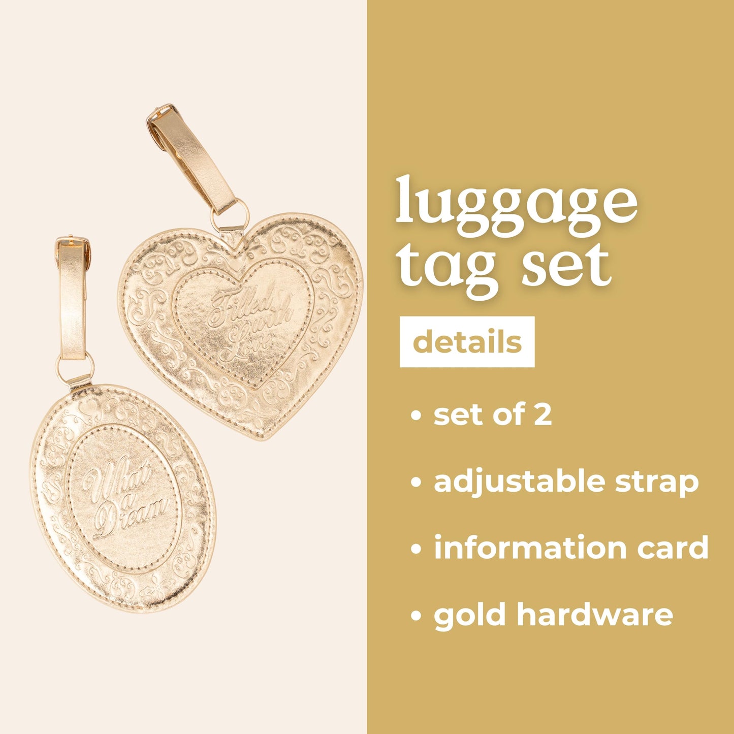 ban.do Getaway Suitcase Tag Set of 2 for Travel, Novelty Shaped Durable Vegan Leather Luggage Identifier (Lockets)