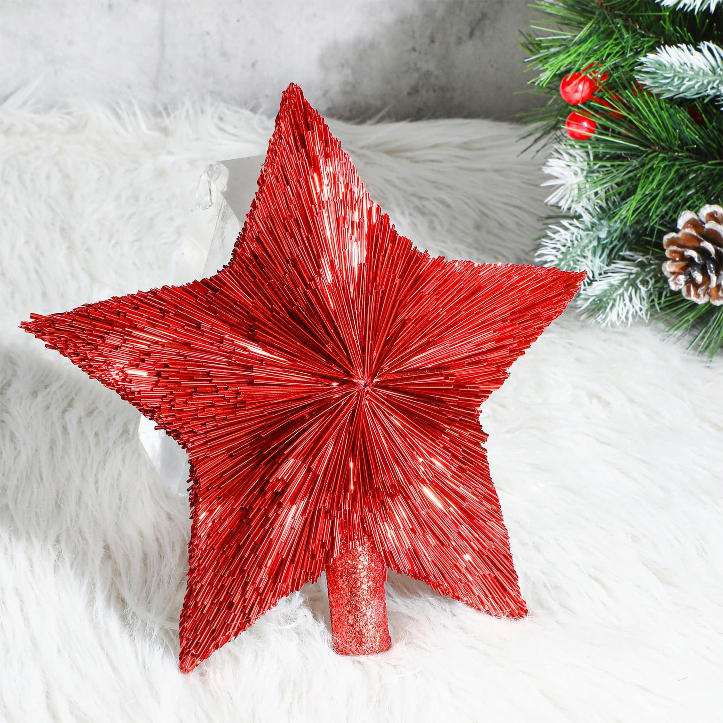 Threehoney 8.3 Inches Christmas Star Tree Topper Glitter Mini Sisal Star for Christmas Small Xmas Tree Top Decoration Ornament for Home Xmas Holiday Gift Decor(Red)