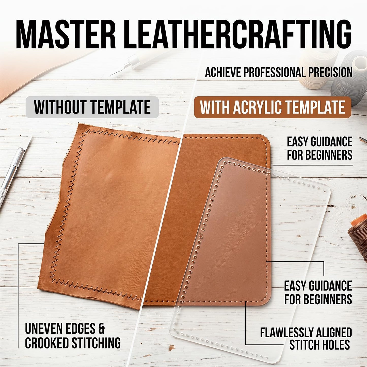 RIVEENY Leather Purse Templates, Acrylic Leather Patterns Templates for Women's Wallet Long Clutch Zip Around Travel Leather Purse