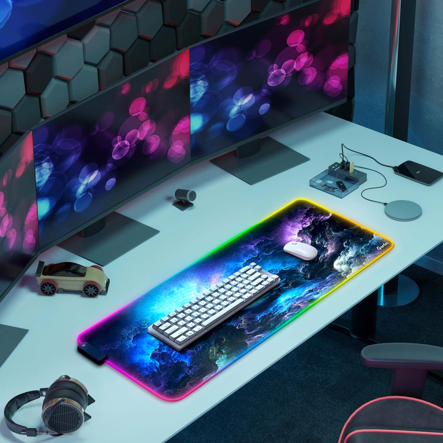 Gerlos RGB Gaming Mouse Pad, Large Extended LED Desk Mat with 12 Light Modes, Non-Slip Rubber Base, Water-Resistant, 31.5×11.8 Inch