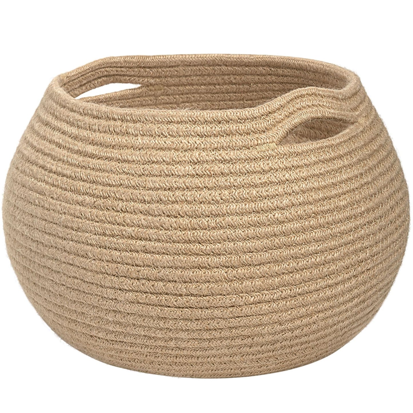 Goodpick Wicker Storage Basket for Living Room, Small Round Woven Basket for Toys, Towel, Bedroom, Children Corner Decoration Plant Baskets Indoor, Jute, 12.5"D x 8.3"H