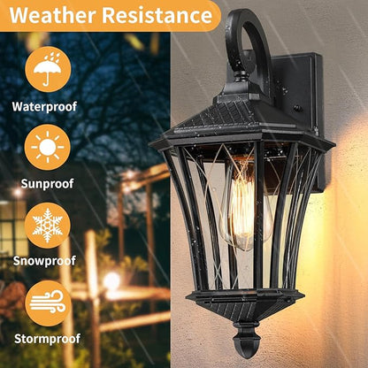 YSN 16'' Large Outdoor Wall Lights 2 Packs, Black Exterior Lighting Fixture Outdoor Sconce Lights, Waterproof Outside Lights for House with E26 Socket, Outdoor Lanterns for Porch, Garage, Farmhouse