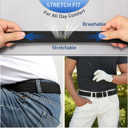 VONMELLI Mens Stretch Braided Belt, Elastic Golf Belt for Men 1 3/8" Casual Woven Belts for Jeans Pants, Black L