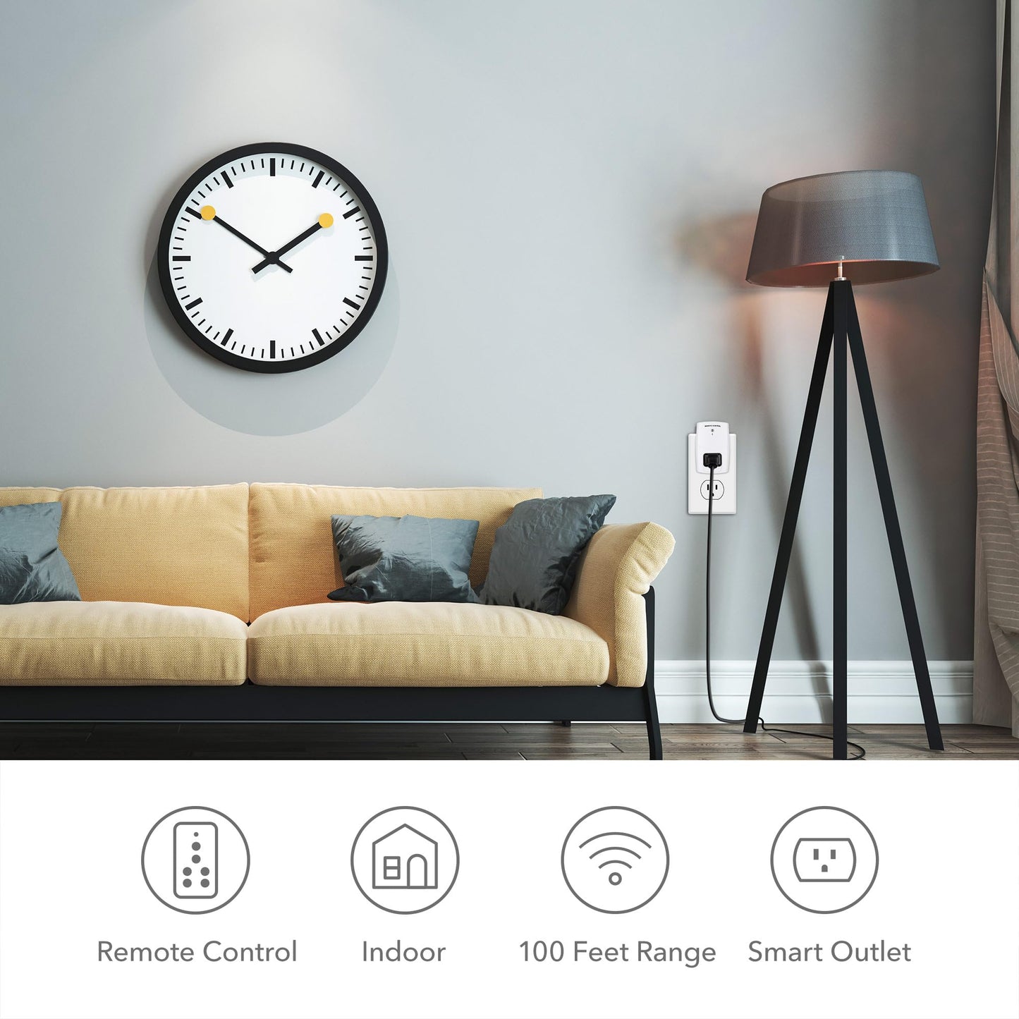 BN-LINK Mini Wireless Wall-Mounting Remote Control Outlet Switch Power Plug in for Household Appliances, Wireless Remote Light Switch, LED Light Bulbs, White (3 Outlets)