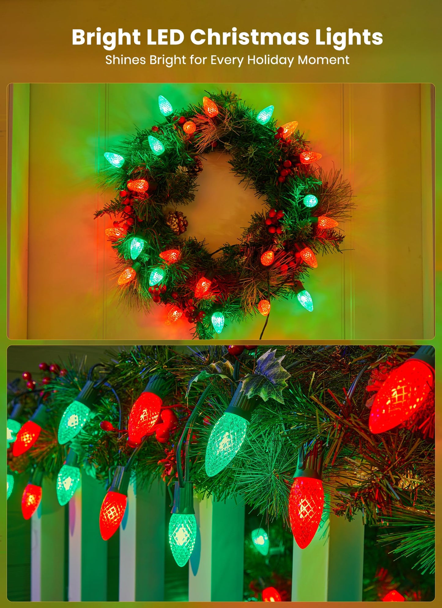 C9 LED Christmas Lights Outdoor with stakes, 25.7ft 20 LED Strawberry String Lights, Connectable Shatterproof Pathway Lights Marker for Path, Lane, Patio, Xmas Holiday Decorations, Red and Green