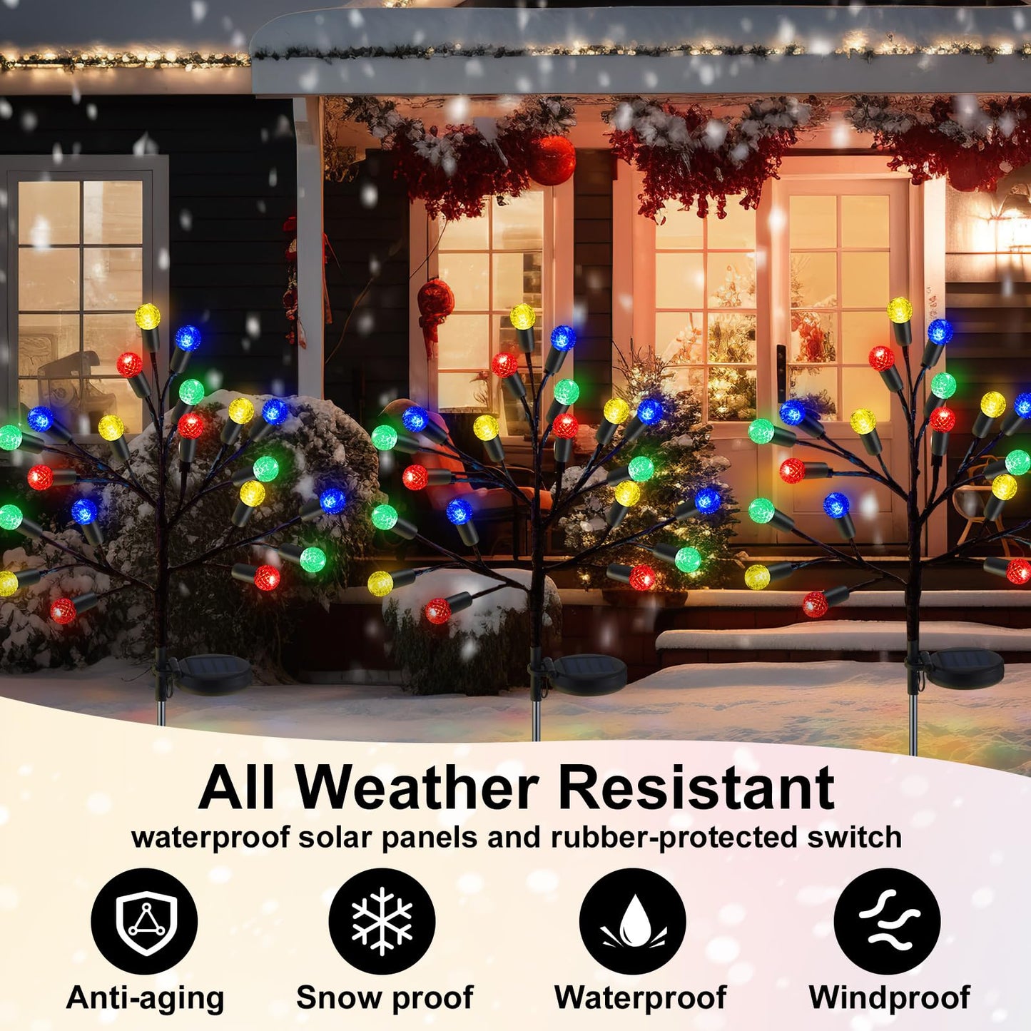 Glooglitter 2 Pcs 40 LED Christmas Solar Pathway Lights Outdoor Decoration 28" Christmas Yard Stake Light Waterproof Solar Xmas Decoration 8 Modes Pineapple Ball Tree for Walkway Path Garden Patio