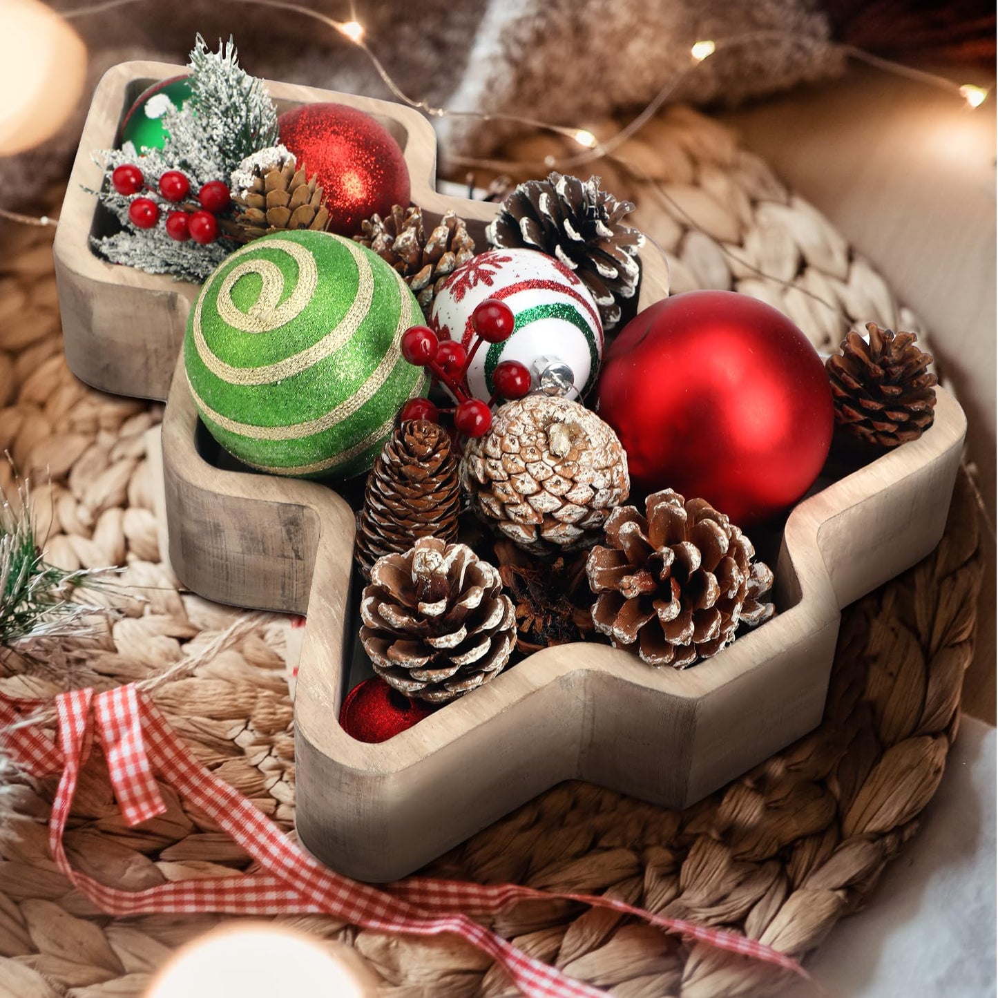 Sliner 3 Pcs Wooden Christmas Tree Trays Christmas Serving Decorative Platter Food Serving Dishes Rustic Farmhouse Style Fruit Platter Tray for Xmas Holiday Party Housewarming Gift Kitchen Dinnerware