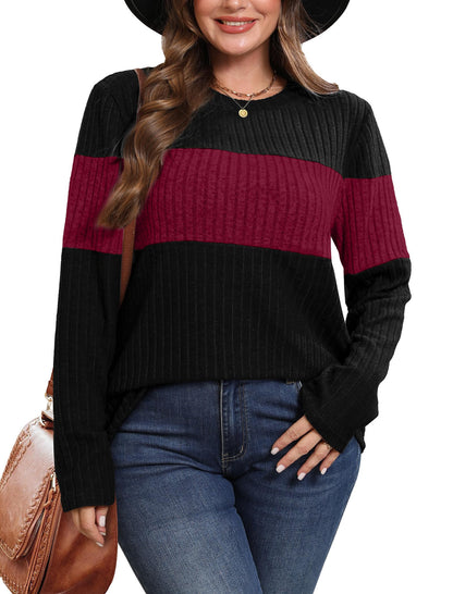 WIHOLL Womens Sweaters Trendy Color Block Tops Long Sleeve Shirts Fall Outfits Early Fall Fashion 2025 Winter Clothing