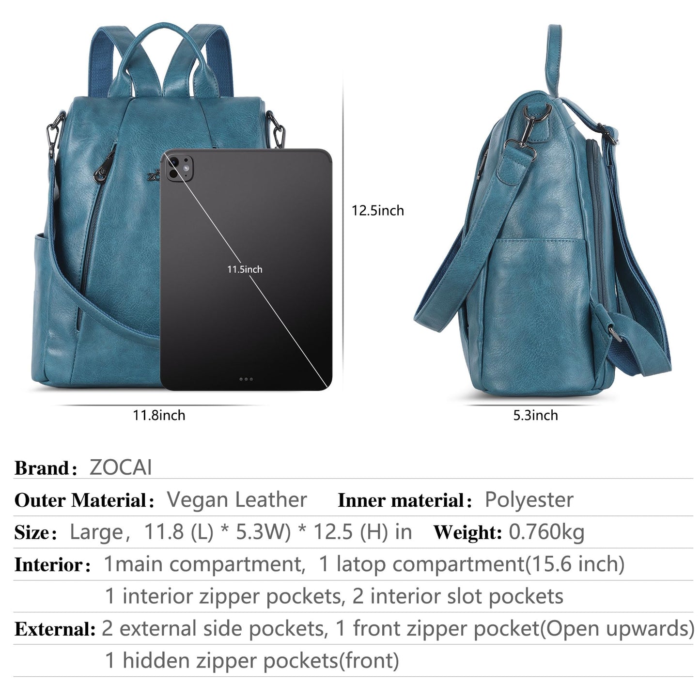 ZOCAI Backpack Purse for Women Medium Anti-Theft Backpacks Purses Design Leather Shoulder Bags with Removable Strap