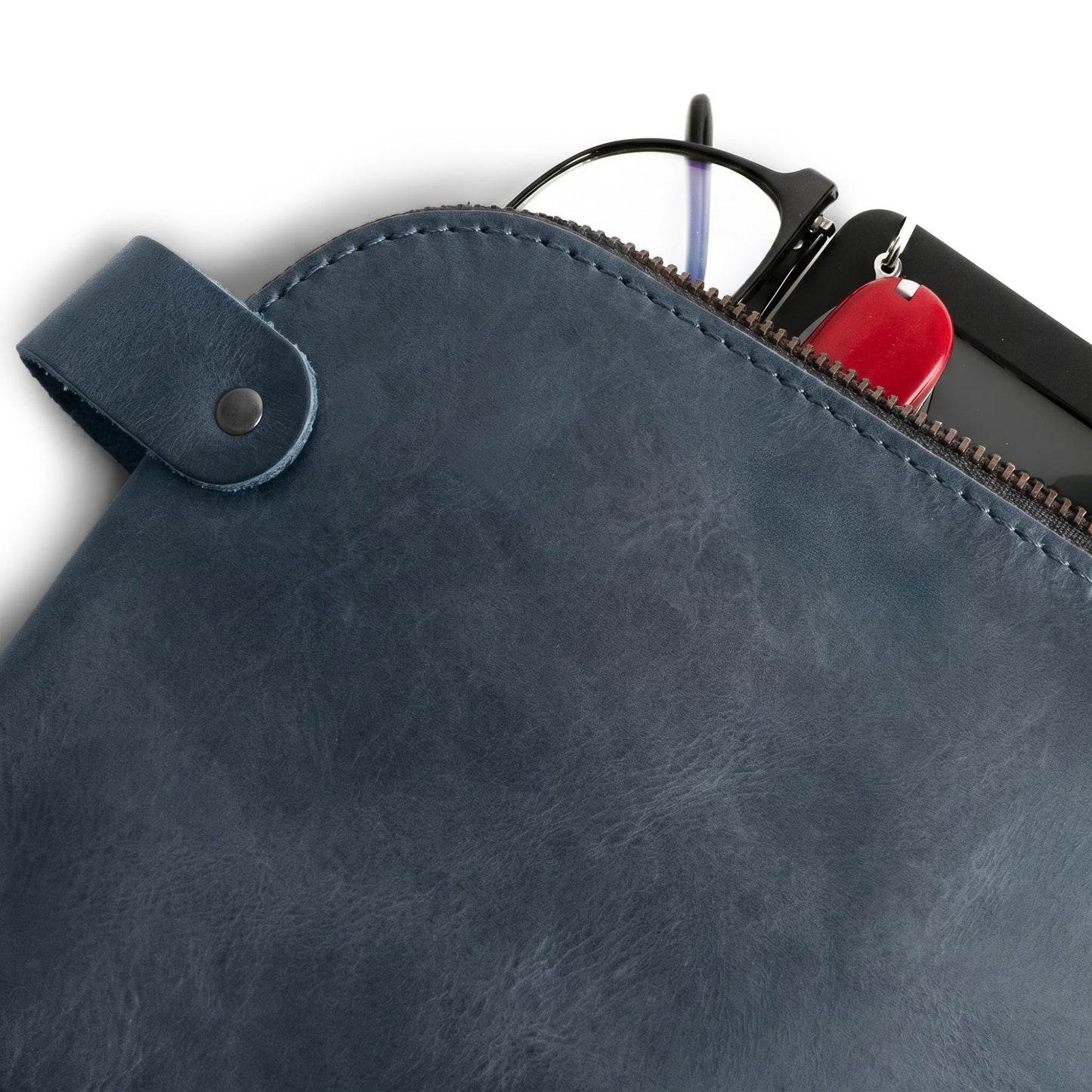 Hide & Drink, Large Rustic All Purpose Dopp Kit Utility Bag for Cords & Chargers, Travel Bag, Multi-Purpose Bag, Full Grain Leather, Handmade, Slate Blue