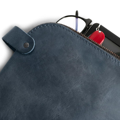 Hide & Drink, Large Rustic All Purpose Dopp Kit Utility Bag for Cords & Chargers, Travel Bag, Multi-Purpose Bag, Full Grain Leather, Handmade, Slate Blue