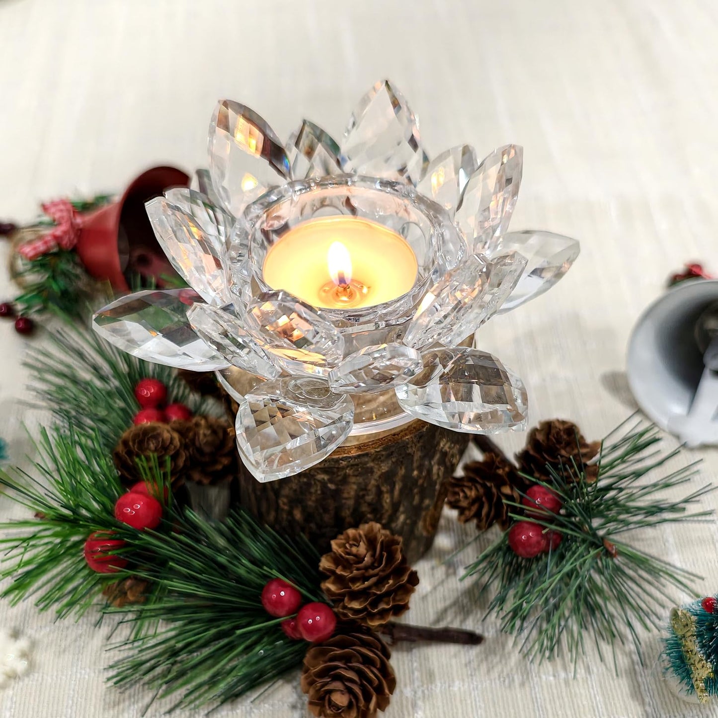 Crystal Lotus Tealight Candle Holders, 2 Packs, K9 Crystal Material, Candlestick Decor, Christmas Home Decoration