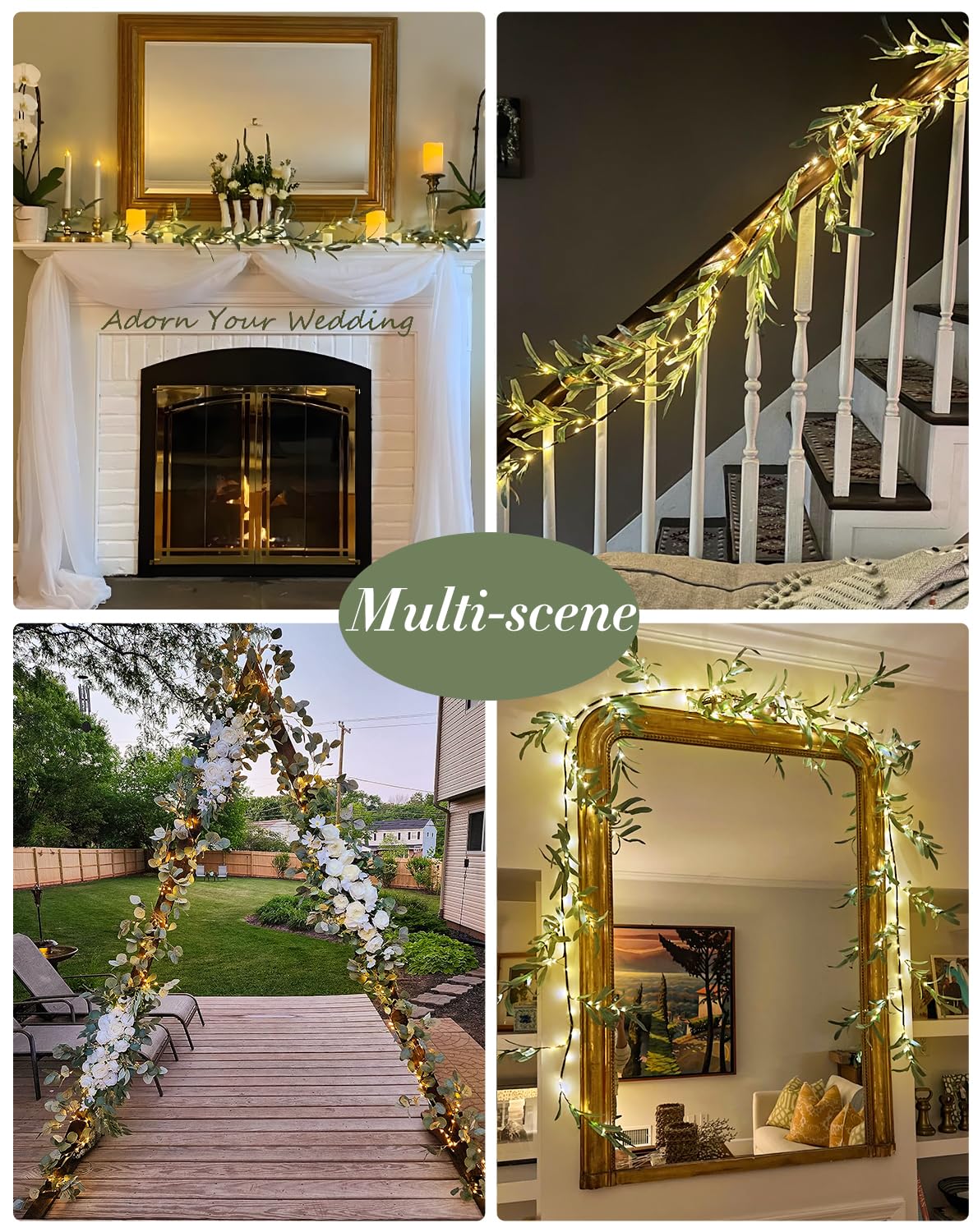 JMEXSUSS Artificial Olive Lighted Garland for Fireplace Decor, 100 LED 6 Ft Christmas Mantel Garland Fairy Lights Battery Operated, Vines with Lights for Table Bedroom Wedding Easter Spring Decoration