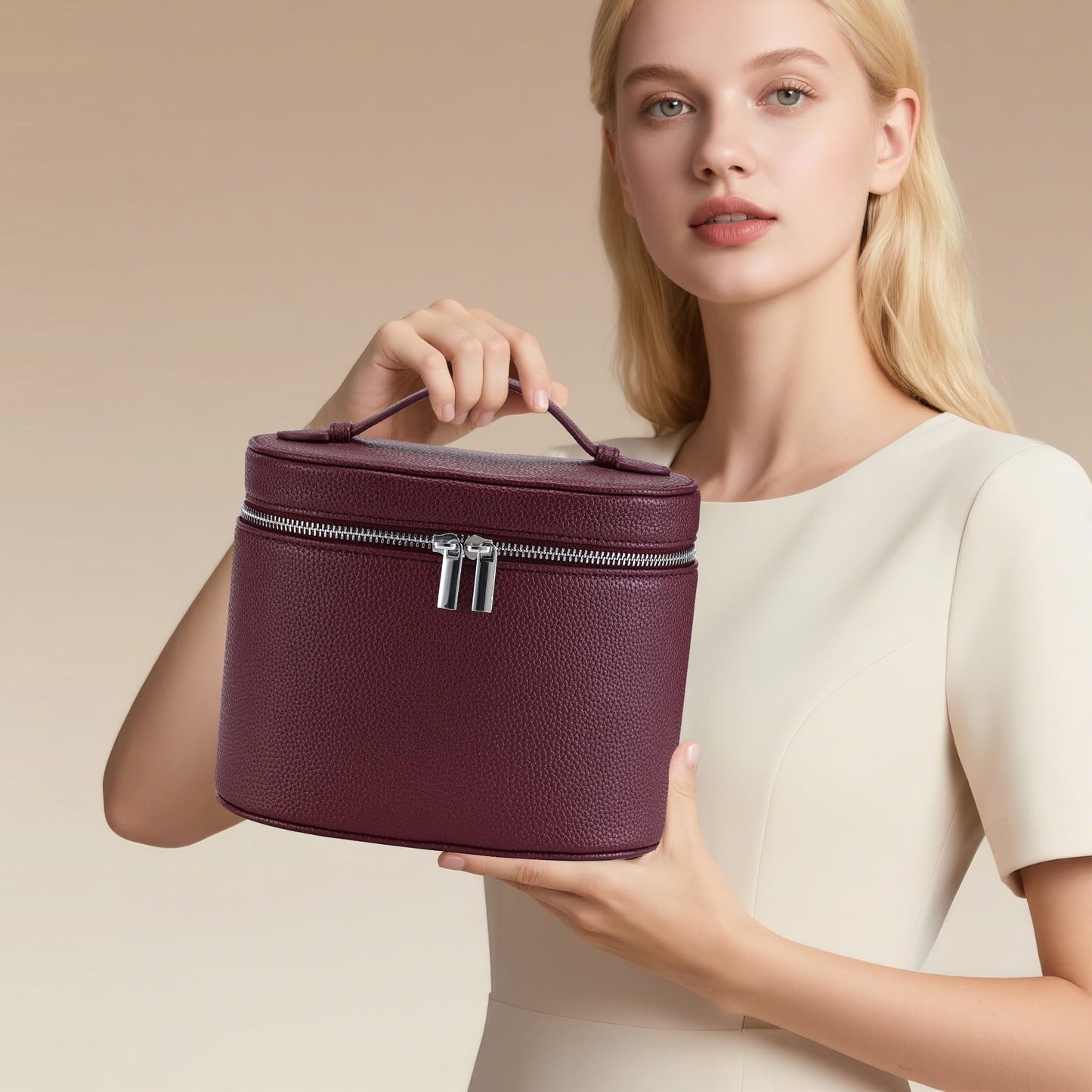 UUYUUY Makeup Bag Vanity Case Cosmetic Bag with Removable Divider Travel Toiletry Bag for Women Portable Make up Box Organizer, Burgundy
