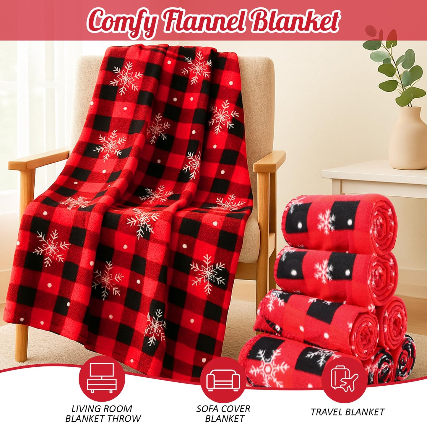 HunnmingRe 6 Set Christmas Fleece Throw Blanket Bulk Xmas Gift Set Include Merry Christmas Ribbon and Gift Card 50 x 60 Inch Holiday Blanket for Couch Sofa Winter Travel Decoration